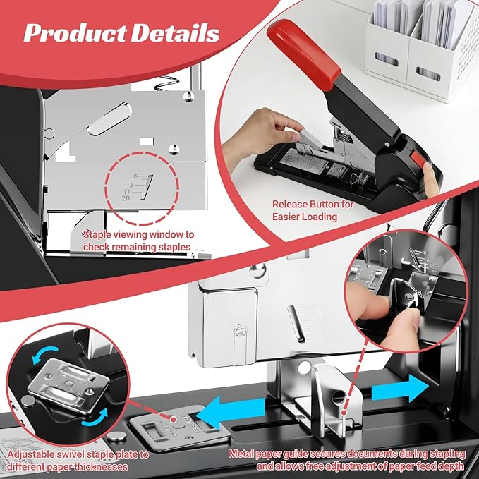 AFMAT Heavy Duty Stapler, 210 Sheet Staplers for Desk with 7000 Staples, Jam-Free, 50000+ Uses, 60% Reduced Effort, Easy Reload, Adjustable Paper Guide, Large Metal Manual Office Staplers, ES15