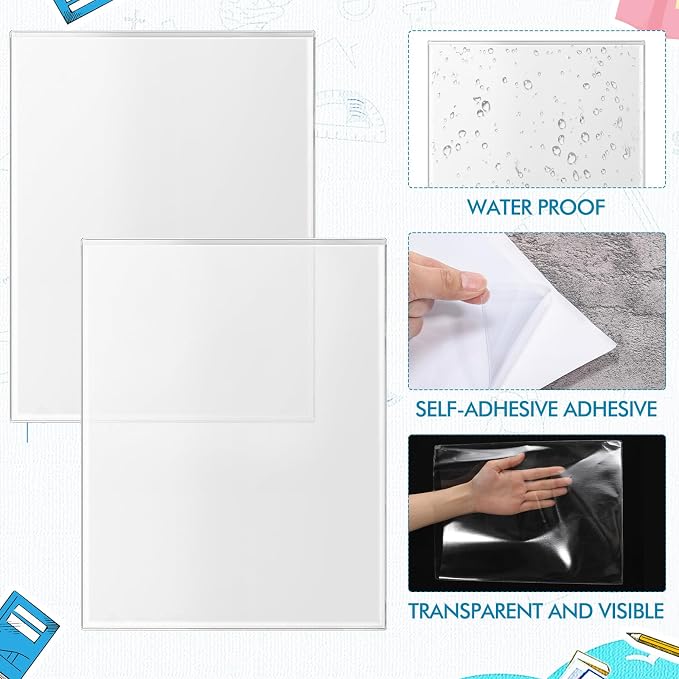 Outus 30 Pcs Self Adhesive Shop Ticket Holders Clear Plastic Sleeves Adhesive Pockets Work Order Job Ticket Holders for Back to School Student Label Home Office Posting Signs (8.5 x 11 Inch)