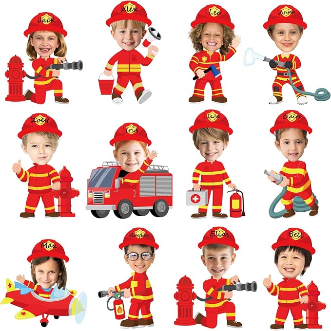 60pcs Firefighter Cutouts Fire Truck Bulletin Board Decorations Fireman Theme Paper Cut-Outs Classroom Decorations for Boy Girl Classroom DIY Craft Photo Kindergarten Preschool Wall Door Supplies