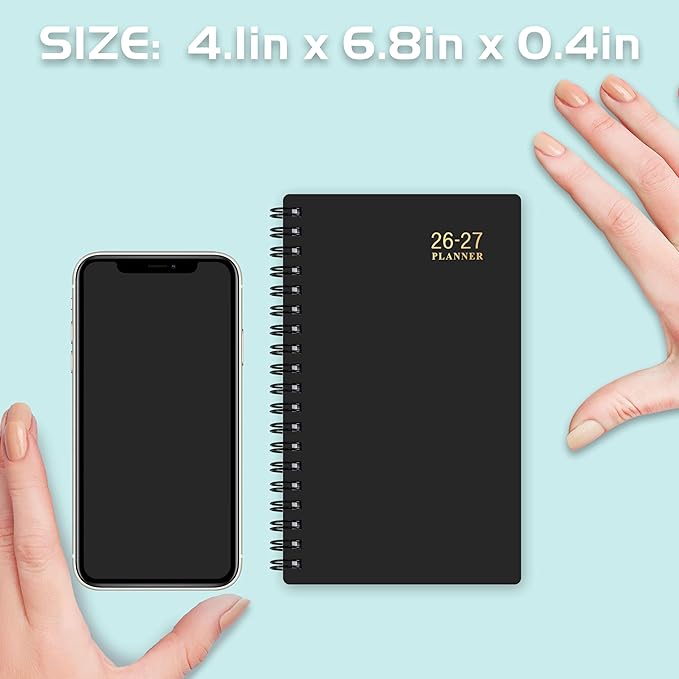 2026-2027 Pocket Calendar/Planner - Weekly & Monthly Pocket Planner for Purse, Jul. 2026 - Jun. 2027, 6.8" x 4.1", Strong Twin - Wire Binding, Plastic Cover