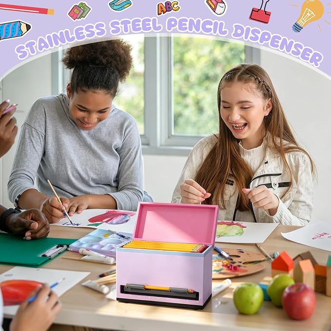 Yalikop 1 Pc Wooden Pencil Dispenser for Classroom Pastel Wood Pencils Holder for up to 200 Pencils Reusable Straw Dispenser for Home Office Teachers Supplies Storage (Pencil,Light Purple)