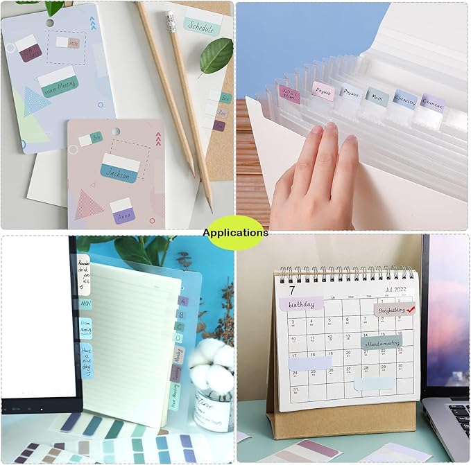 240PCS Sticky Index Tabs, Colored Strip Page Markers, Writable and Repositionable File Tabs Flags for Pages, Reading Notes, Classify Files, 12 Colors(1.8x1 inch)