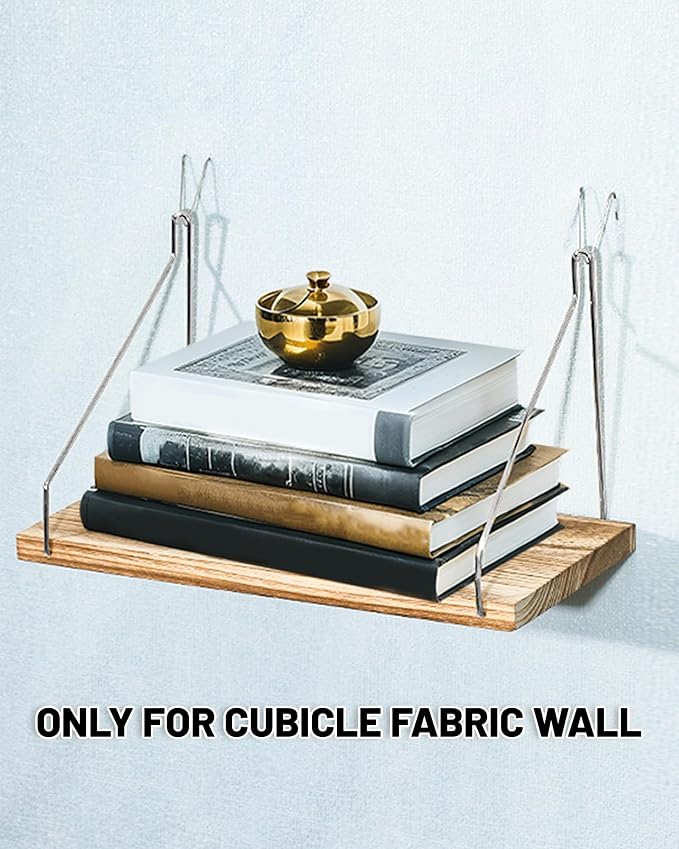 3-Pack Cubicle Shelf For Fabric Walls With Hooks：12x6.0in Wooden Cubicle Shelf Hanging Silver Bracket Use For Office Cubicle Accessories Office Stylish Ations Cubicle Decorations For Women Desk