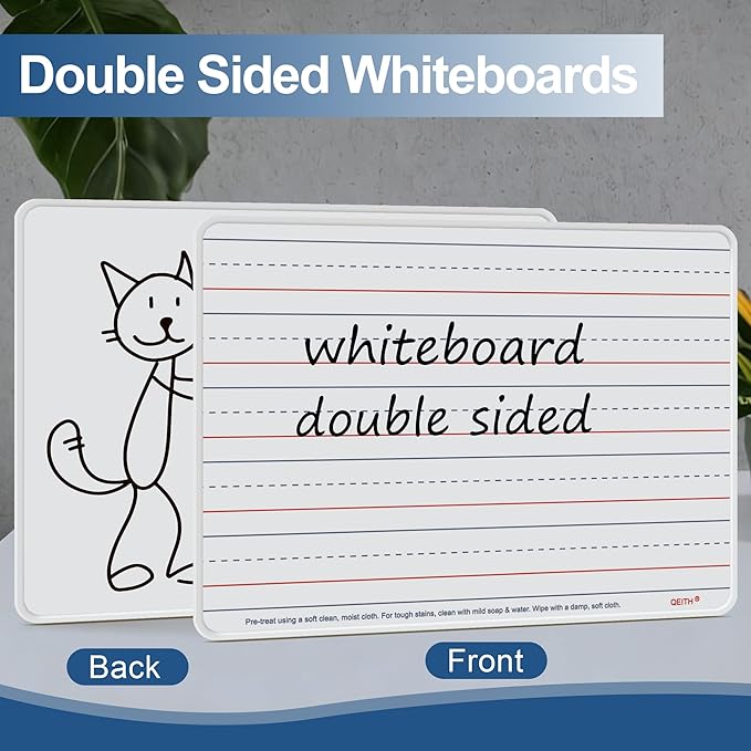 Magnetic Dry Erase Boards, 12 Pack 9”x12” Double Sided Portable Personal Small Whiteboards with Lines, Include 12 Markers, 12 Erasers, 12X52 Foam Letters for Kids, Students, Teachers Classroom School