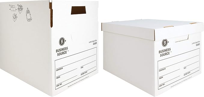 Business Source 32450 Storage Boxes, LTR/Legal, 400 lb, 12-Inch x15-Inch x10-Inch, 12/CT White