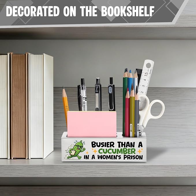 FOKCBOCM Adult Humor Stainless Steel Pen Holder with Cucumber Design, Sarcastic Novelty Desk Organizer Gift for Friends, Gag Humor Workspace Accessory-DS124