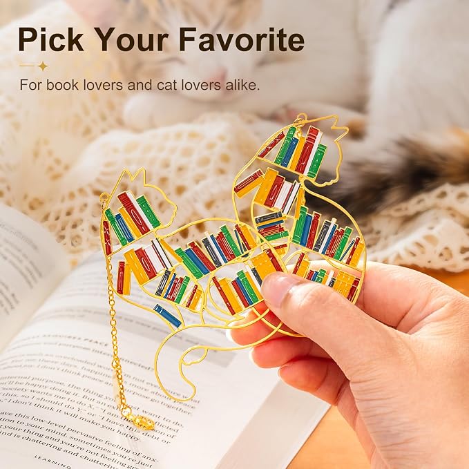 Cat Metal Bookmark with Gift Box, Cat Bookmark with Chain Pendant, Cute Bookmark for Women, Reading Enthusiasts, Book Lovers Gift
