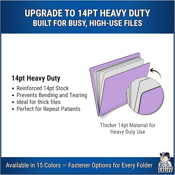 Lavender File Folders, Doctor Stuff, Letter Size Reinforced End Tab Folder, 14 pt Stock, Box of 50