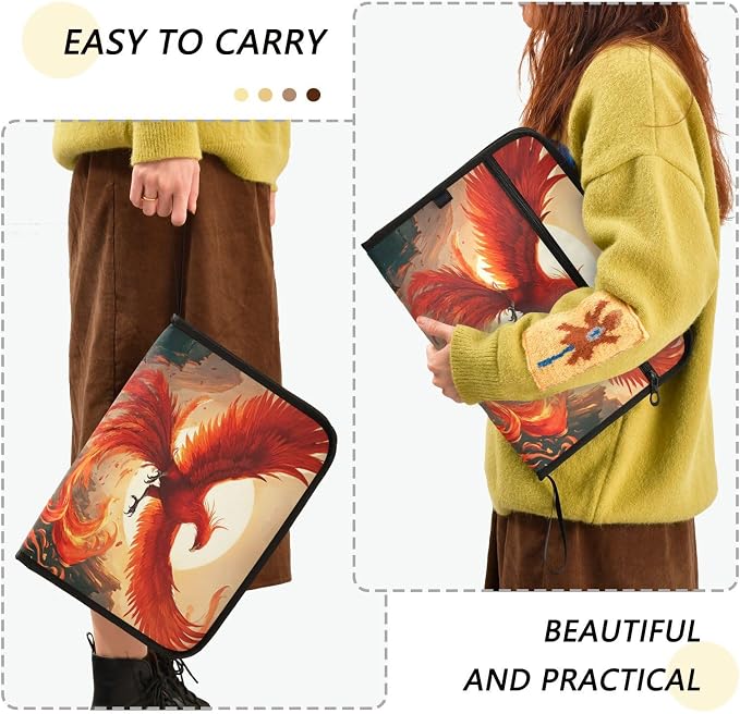 Beautiful Phoenix Accordion File Organizer Expanding Document Folder with 13 Pockets Portable File Folder for A4 Letter Size