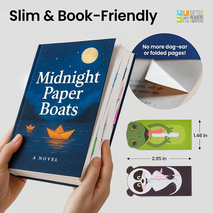 Gifts for Readers & Writers Linemarker Bookmark, 2 Pack Magnetic Bookmarks, Includes Line Finder Slit for Line Tracking, Small & Cute Stationery, Book Page Holder, Reading Accessories, Frog & Panda