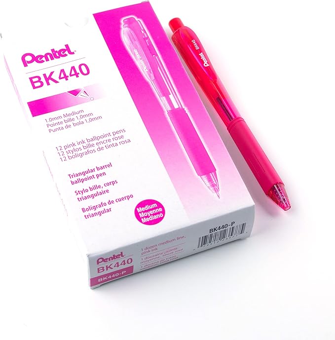 Pentel Wow! Retractable Ballpoint Pen, (1.0mm), Medium Line, Pink Ink, Box of 12 (BK440-P)