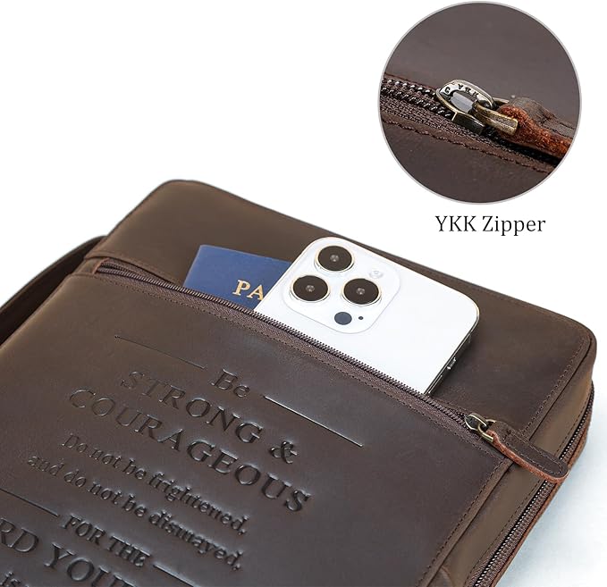 Polare Full Grain Leather Bible Cover Church Bag Bible Protective Book Holder Carrying Case Folder Organizer Portfolio