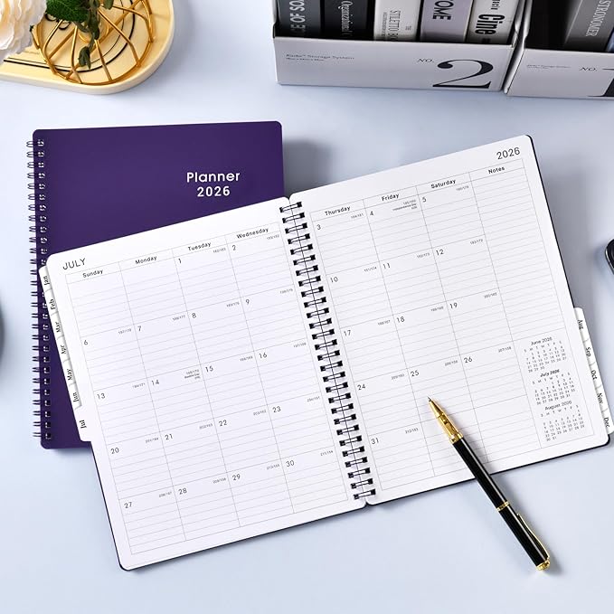 Planner 2026-2027 - 2026 Calendar Planner, Jan. 2026 - Dec. 2026, 8”× 10”, 2026 Weekly & Monthly Planners with Printed Monthly Tabs, Strong Twin-Wire Binding, Waterproof cover