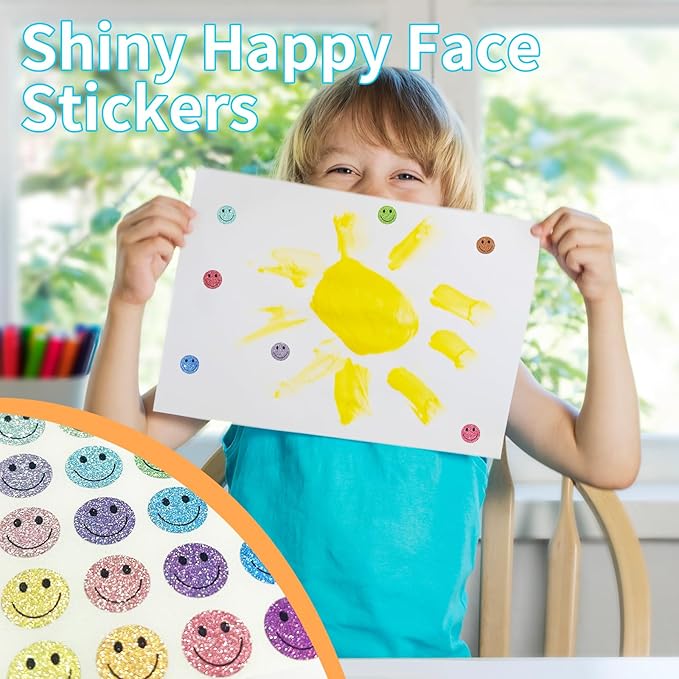 0.5 Inch Shiny Happy Face Stickers,Circle Dots Labels Reward Stickers Teachers Sticker (Multicolored)