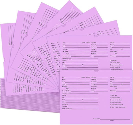 Watersay 120 Pcs 9 x 12 In Vehicle Dealer Jackets for Car Sales 32lb Colored Printed Deal Envelopes Dealership Supplies File Jackets Automotive Folders for Car Dealerships (Classic,Purple)