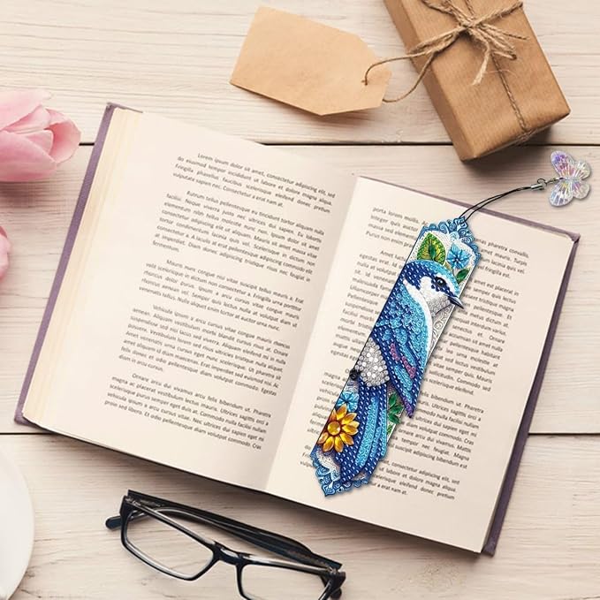 ARTopet 8Pcs DIY Diamond Art Painting Bookmarks with Colorful Butterfly Pendant PET Bookmark Ornament Double Sided Pattern Single Sided Diamond Book Marker Clip Gifts Tags