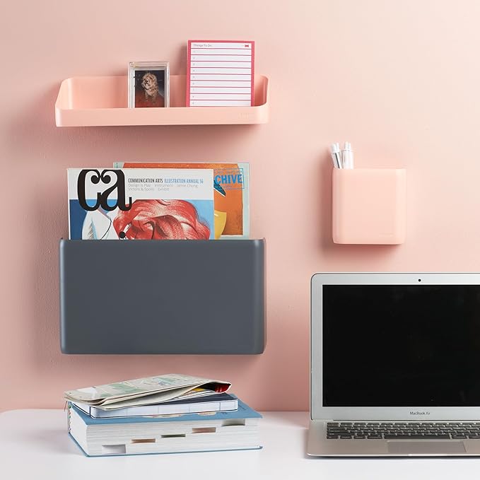 Poppin Magnetic Pen Holder - Office Supplies Storage Cup with 3 Mounting Options (adhesive strips, magnets, or screws), Mounts to Walls, Refrigerators, Lockers (Blush Pink)