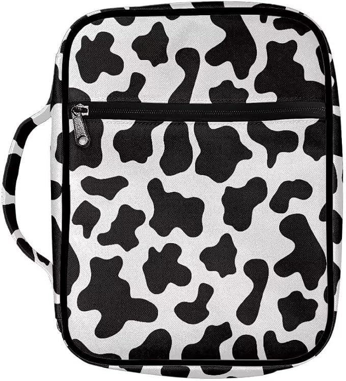 Coldinair Cow Print Bible Covers for Men Women Kids,Carrying Book Bible Case Church Bag Bible Protective with Handle and Zippered Pocket