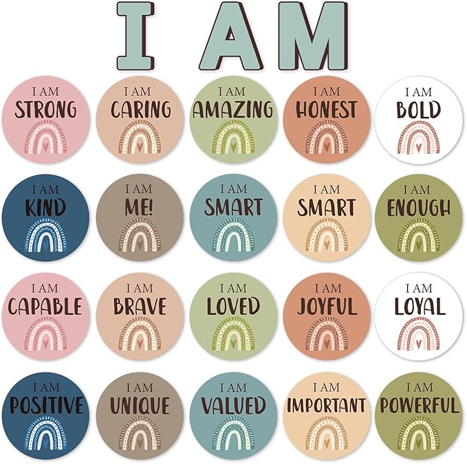 Positive Affirmation Station Bulletin Board Set Boho Affirmation Mirror Classroom Decor Rainbow Growth Mindset Decorations Inspirational Motivational Cards Accent Cutouts for Home School Wall Decor