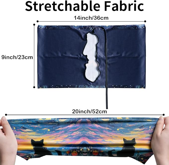 Anseal 1 Pack Starry Night Black Cat Stretchable Book Sleeve Cover for Hardcovers Textbooks up to 9” x 12”, Washable Reusable Book Protector with 2 Labels