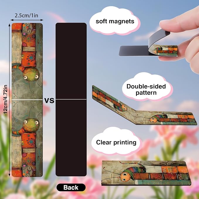 Funny Bookworms Magnetic Bookmark Gift - Wxiben 30 Pcs Book Lover Bookmarks Magnets Bookish Book Marks Cute Insects Page Magnets Marker Clip Gift for Women Men Students Teacher Teens Reading