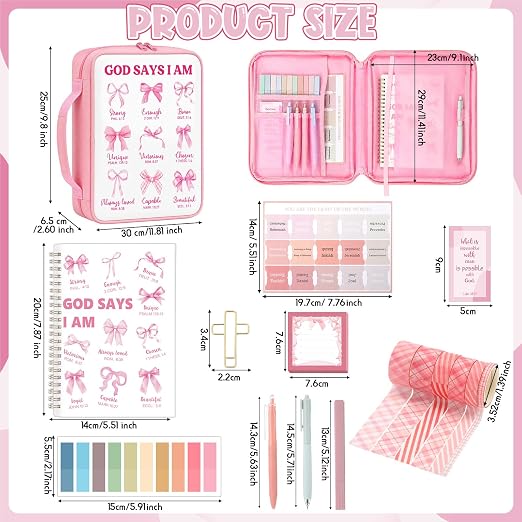 Capoda Bible Cover Case for Women, Bible Tote Bibles Study Supplies with Notebook Highlighters Ballpoint Pen Sticky Notes Scripture Card for Mother's Day Christian Gifts Women Mom Girls(God,Pink)