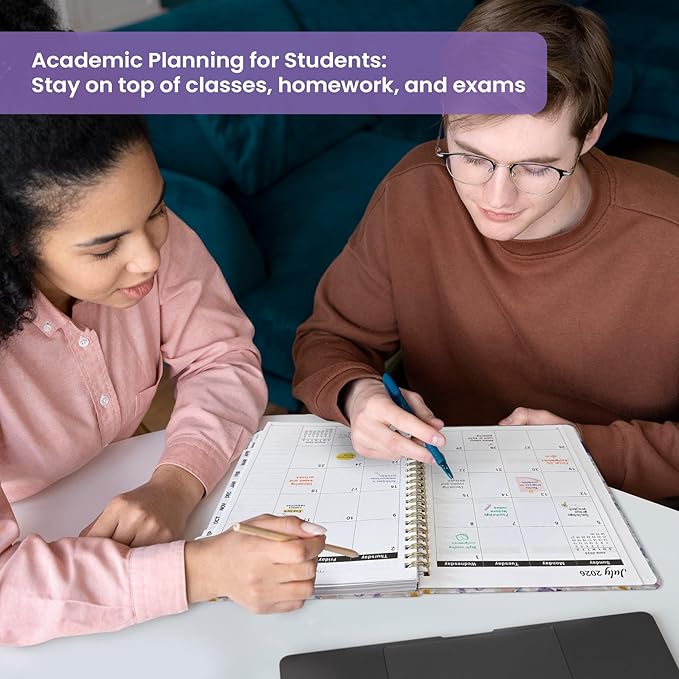 Planner 2026-2027, Academic Year Monthly and Weekly Calendar Planner, Jul 2026 - Jun 2027, Hardcover Teacher Student Planning Agenda book with Tabs, Perfect for School Office Supplies, 8.5" x 11" - Purple Blocks