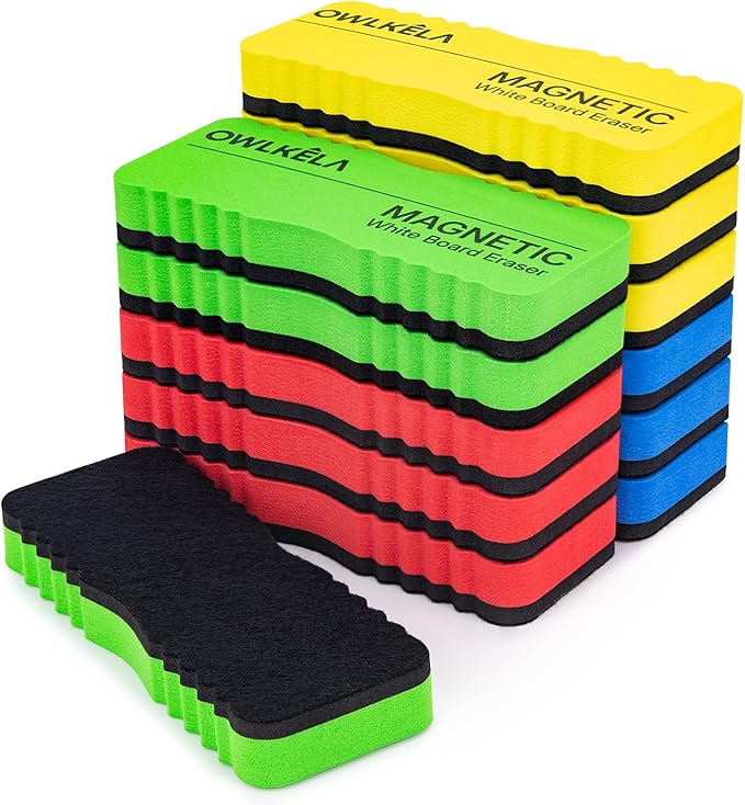 OWLKWLA Jumbo 12 Pcs Dry Erase Erasers, Magnetic White Board Eraser Bulk, Whiteboard Erasers for School, Office, Home, Classroom, 4 Color