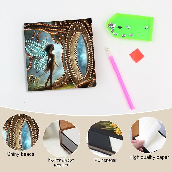 Elf Diamonds Painting Kit Note Box,Girl Memo Paper Storage Box Diamond Art,Sticky Note Holder Diamond Art,Diamond Painting Memo Pad For Office Desk. (Elf)