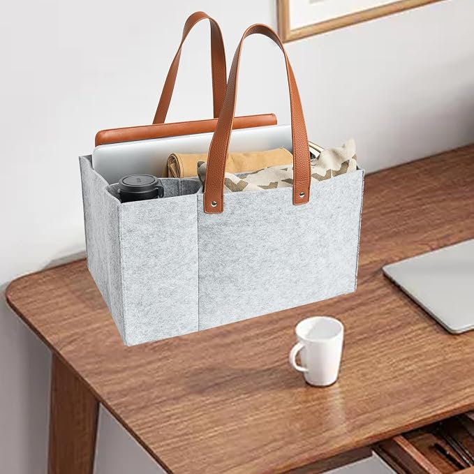 Tote Bag Organizer Insert, Bag Organizer for Totes, Portable File Organizer, Handbag Organizer, Fit for School, Office, Arts and Crafts, Storage Totes with 5 Individual Interior Partitions (Gray)