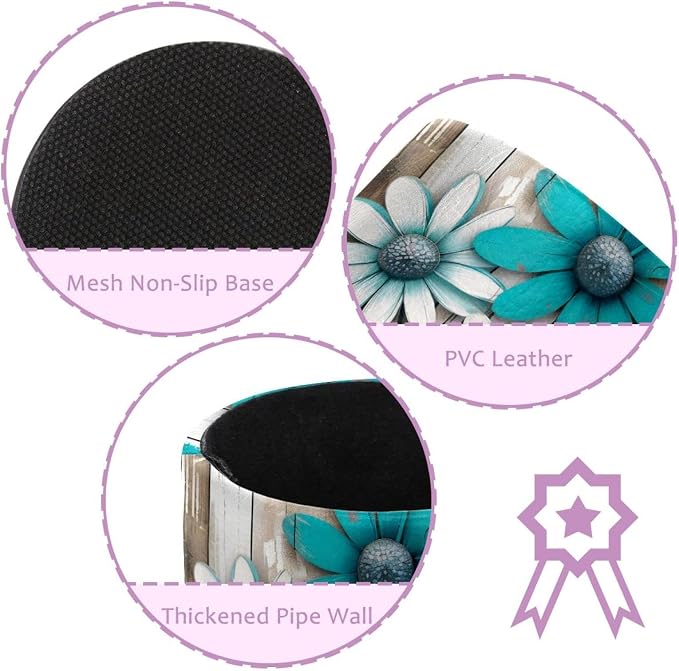 Pen Pencil Holder for Desk, Teal Daisy Butterfly Farmhouse Makeup Brush Holders Leather Pen Organizer Pencil Caddy for Office Home Art Supply
