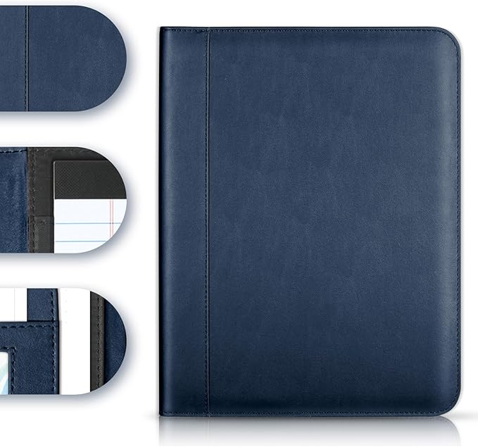 Portfolio/Business Padfolio Binder, Mini Size Document Folder Organizer, Padfolio with Interior Pocket and Pen Loop, 5 x 8 Writing Pad Included, Navy Blue