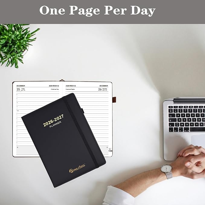 Daily Planner 2026-2027, Academic Calendar(July 2026 - June 2027) - One Page Per Day, Daily Monthly Agenda, 5.7" x 8.3" Appointment Book with Hourly Schedule and Monthly Tabs (Black)