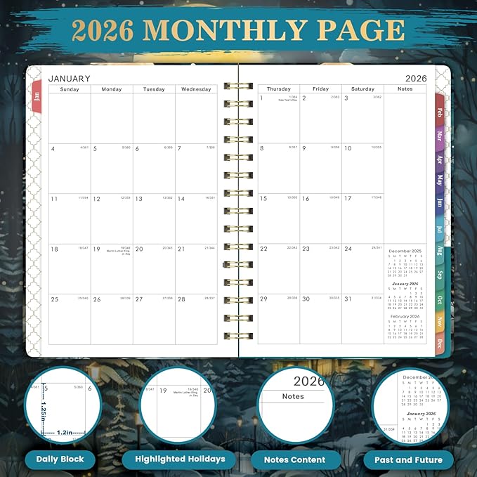 2026 Planner - Jan 2026 - Dec 2026, 6.3" x 8.4", Weekly Monthly Planner 2026 with Colorful Tabs, Twin-Wire Binding, Premium Paper