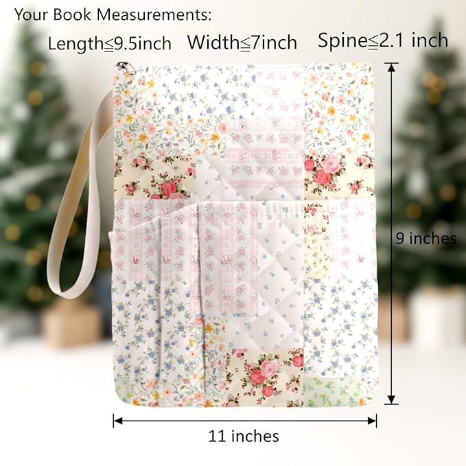 Gilprop Bible Book Sleeve with Zipper 11" x 9" Padded Protector Washable Quilted Book Covers Printed Bible Pouch with Handle Pockets Protector for Books Lover Christian Gifts(Spliced Flower)