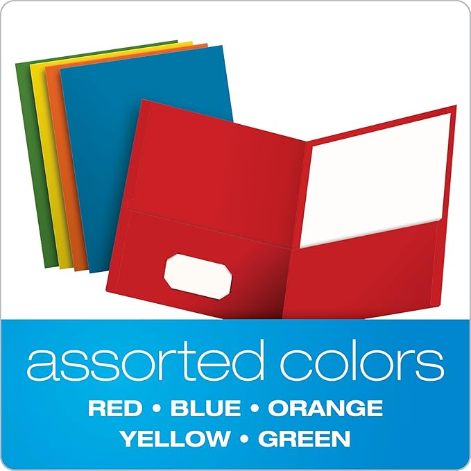 Oxford 2 Pocket Folders, Textured Paper, Assorted Colors (Light Blue, Red, Yellow, Orange, Green), Letter Size, 50 Per Box