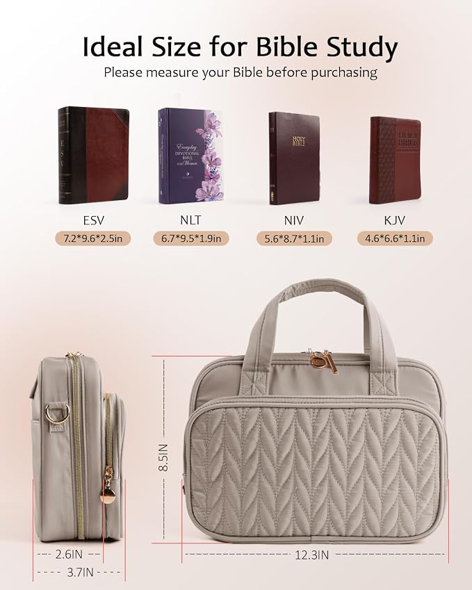 BellaHold Bible Cover Case for Women, Large Bible Bag with Study Supplies, Bible Journaling Kit with Highlighters and Pens No Bleed, Christian Gift for Women (Shoulder Strap, Smokey Taupe)