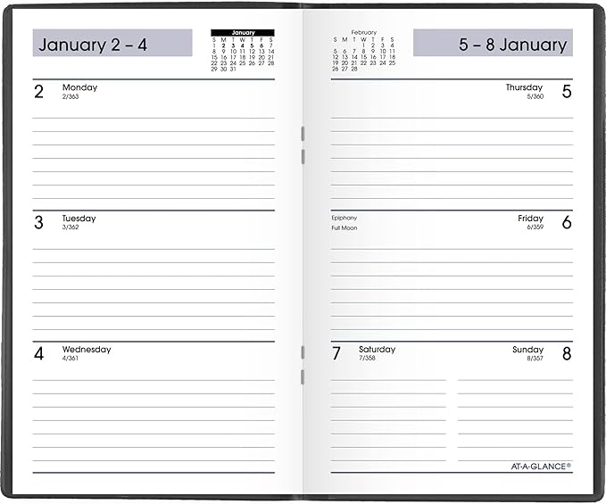 AT-A-GLANCE 2023 Weekly Pocket Calendar, Planner, DayMinder, 3-1/2" x 6", Pocket Size, Open Scheduling, Black (SK4800)