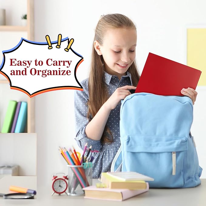 60-Pack Plastic Folders with Pockets and Prongs,2-Pocket Poly Folders with 3 Fasteners Holds 8-1/2" x 11" Paper for School/Office/Home, Red