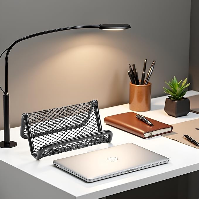 Jinshining Black Business Card Holder, Metal Mesh Business Card Holder, Credit Name Card Case, Office Card Collection Organizers Desk Storage Stand Index Card Filing Products，Desk Accessories