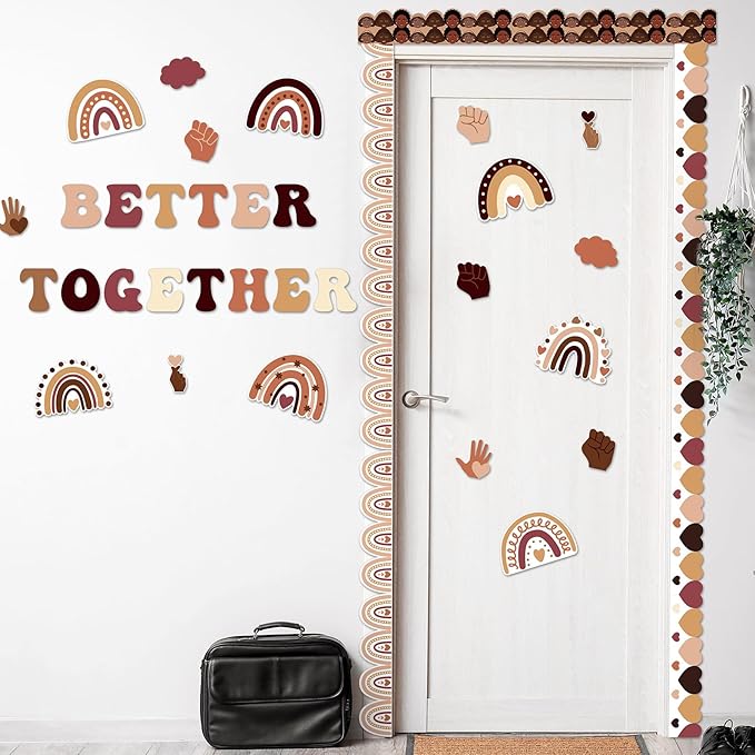 Mooliwe Black History Bulletin Board Decorations Set Diversity Black History Month Borders Cutouts for Classroom Chalkboard Wall Door Decor African American Holiday Party Supplies(Boho Style)