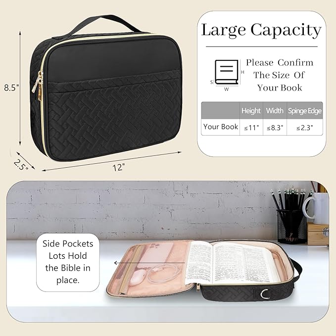 Dofilachy Bible Covers for Women - Stylish Bible Case for Women - Large Bible Cover with Durable Handle - Carrying Case for Girls Boys Kids with Metal Zipper - Bible Bag Journal Case