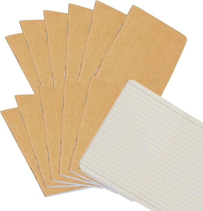 YYaaloa 12pcs Notepads Kraft Paper Notebooks Lined,Mini Notebooks Bulk Small Pocket Notepads for Office Home Coworkers Travel Gift Present Supplies (Brown-Lined, 12pcs)