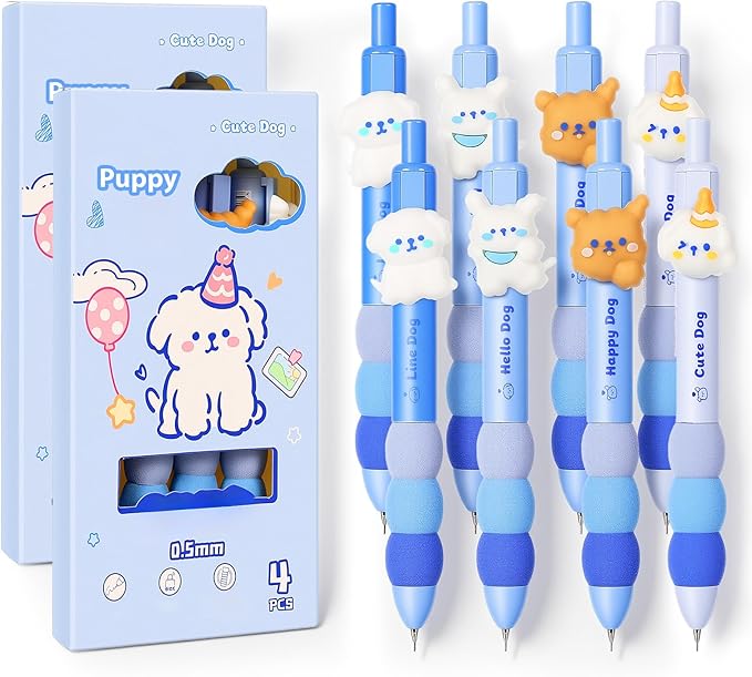 8Pcs Cute Dog Mechanical Pencils with Eraser 0.5mm Kawaii Cartoon Mechanical Pencil School Pencil Dog Gifts for Women Man