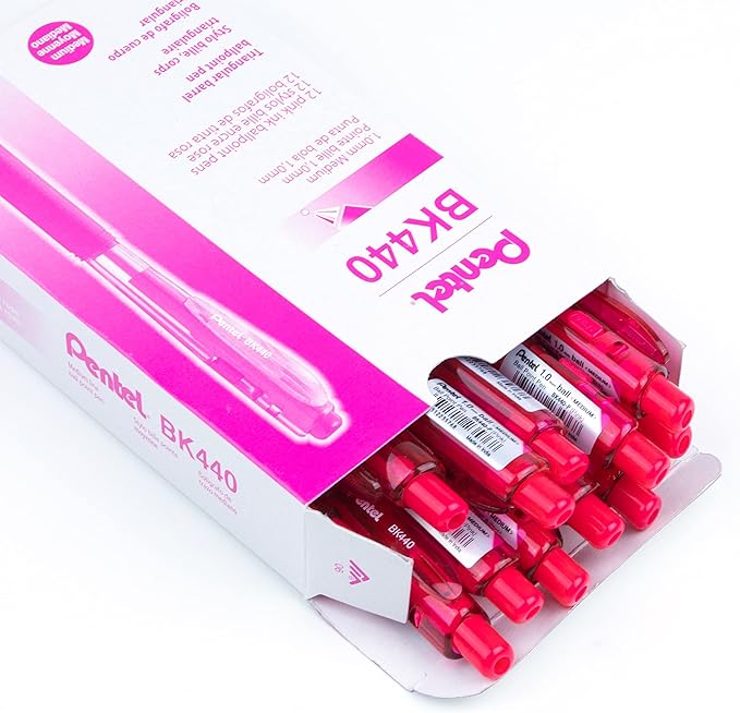 Pentel Wow! Retractable Ballpoint Pen, (1.0mm), Medium Line, Pink Ink, Box of 12 (BK440-P)