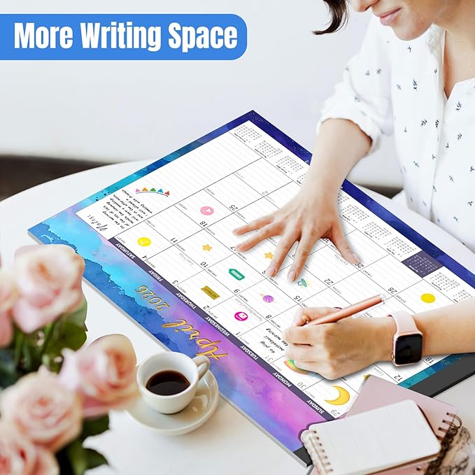 Gannyfer Desk Calendar 2026-2027, 18 Month Large Desk Calendar, Use Now Through Mar 2027, 22" x 17", Thick Paper, Corner Protectors, Large Ruled Blocks with Notes Section, Colorful Watercolor, 6 Stickers Included