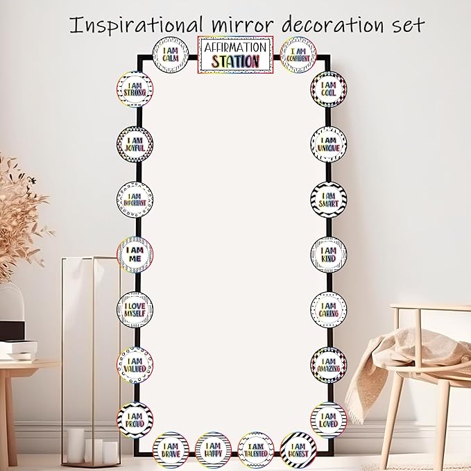 Affirmation Station Bulletin Board Set Composition Positive Bulletin Board for Classroom Growth Mindset Decor Polka Dots and Stripes Inspirational Motivational Accent Cutout for Home School Teacher