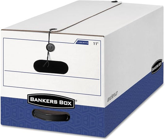 Bankers Box 0001203 Liberty Heavy-Duty Strength Storage Box, Legal, White/Blue, 4/Carton
