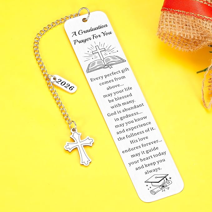 Christian Graduation Bookmark with Prayer, Faith-Based Congratulations Greeting, Religious Graduation Gift for Him or Her, Inspirational Bible Blessing Verse, 2026 Graduation Senior Bookmarks