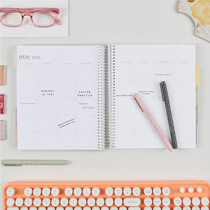 7x9 Coiled Academic Planner (January 2026 - December 2026) - Fruity Cherry cover, Pastel Minimal theme, platinum coil